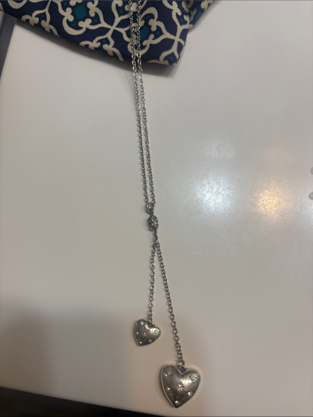 Brighton Silver Heart Lariat Necklace with Dual Hearts